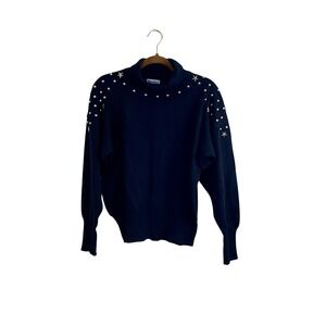 VTG Meister Mock Neck Ski Sweater M Studs Stars Padded Shoulder Whimsigoth